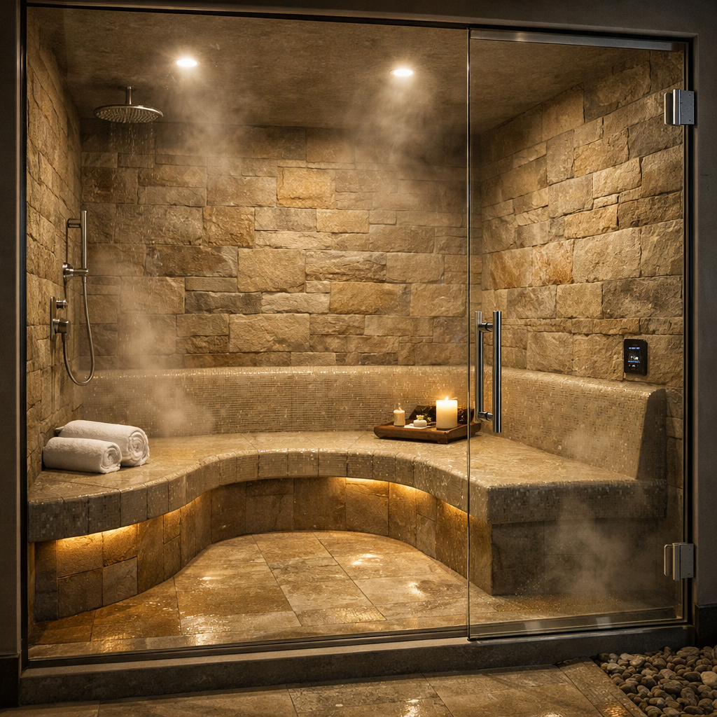 built‑in home steam room spa style