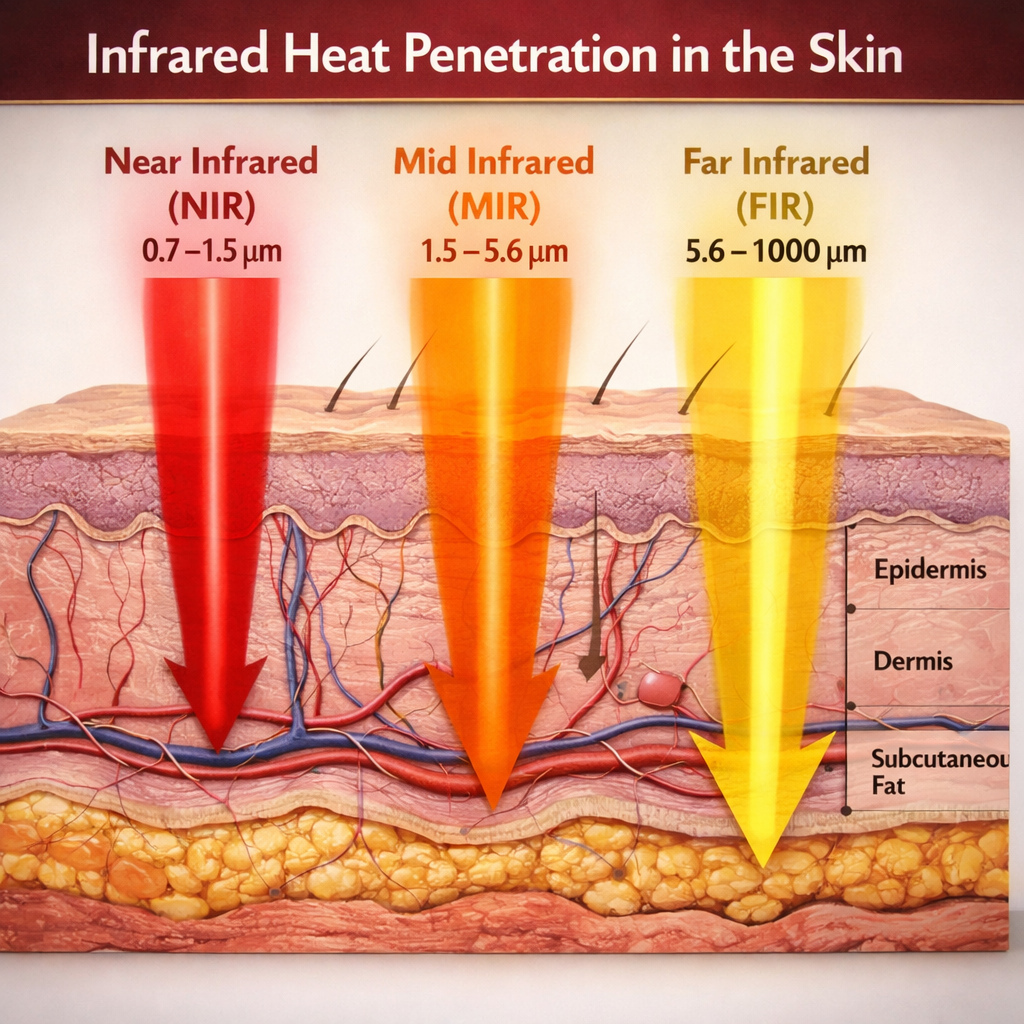 diagram of infrared sauna heat penetration layers.