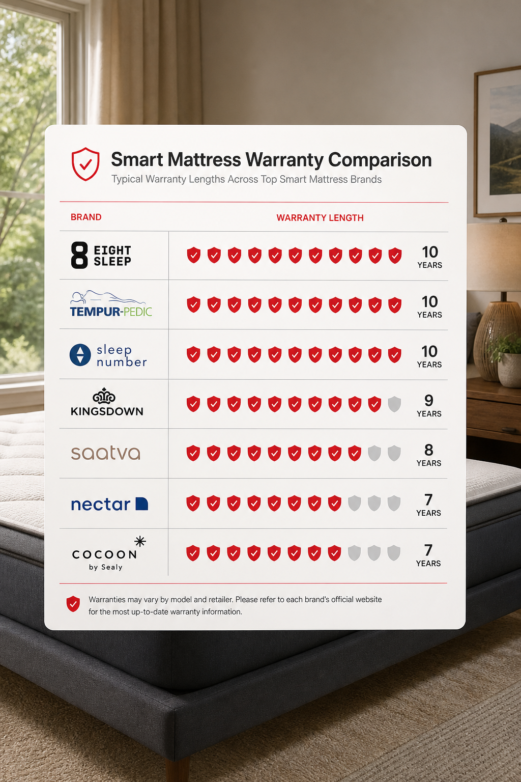 typical warranty lengths across smart mattress brands