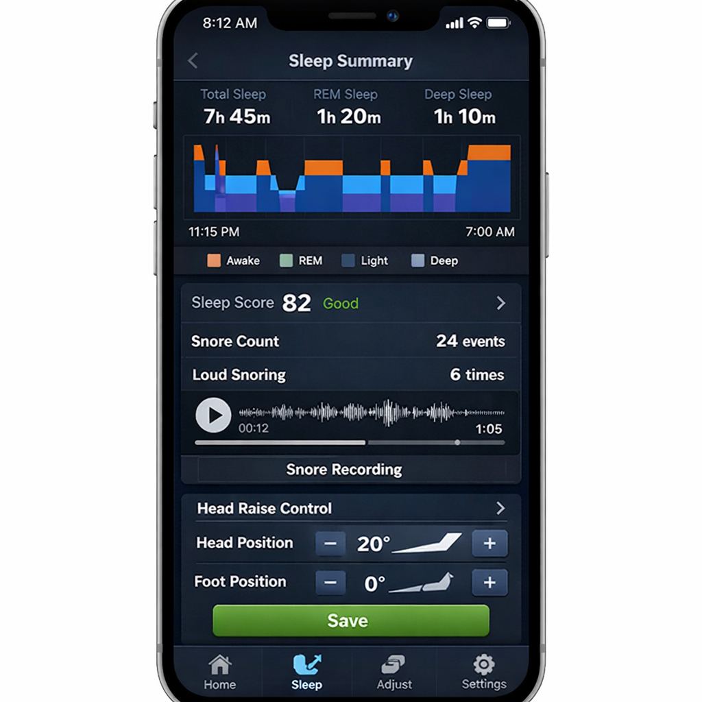 smart bed sleep tracking app UI