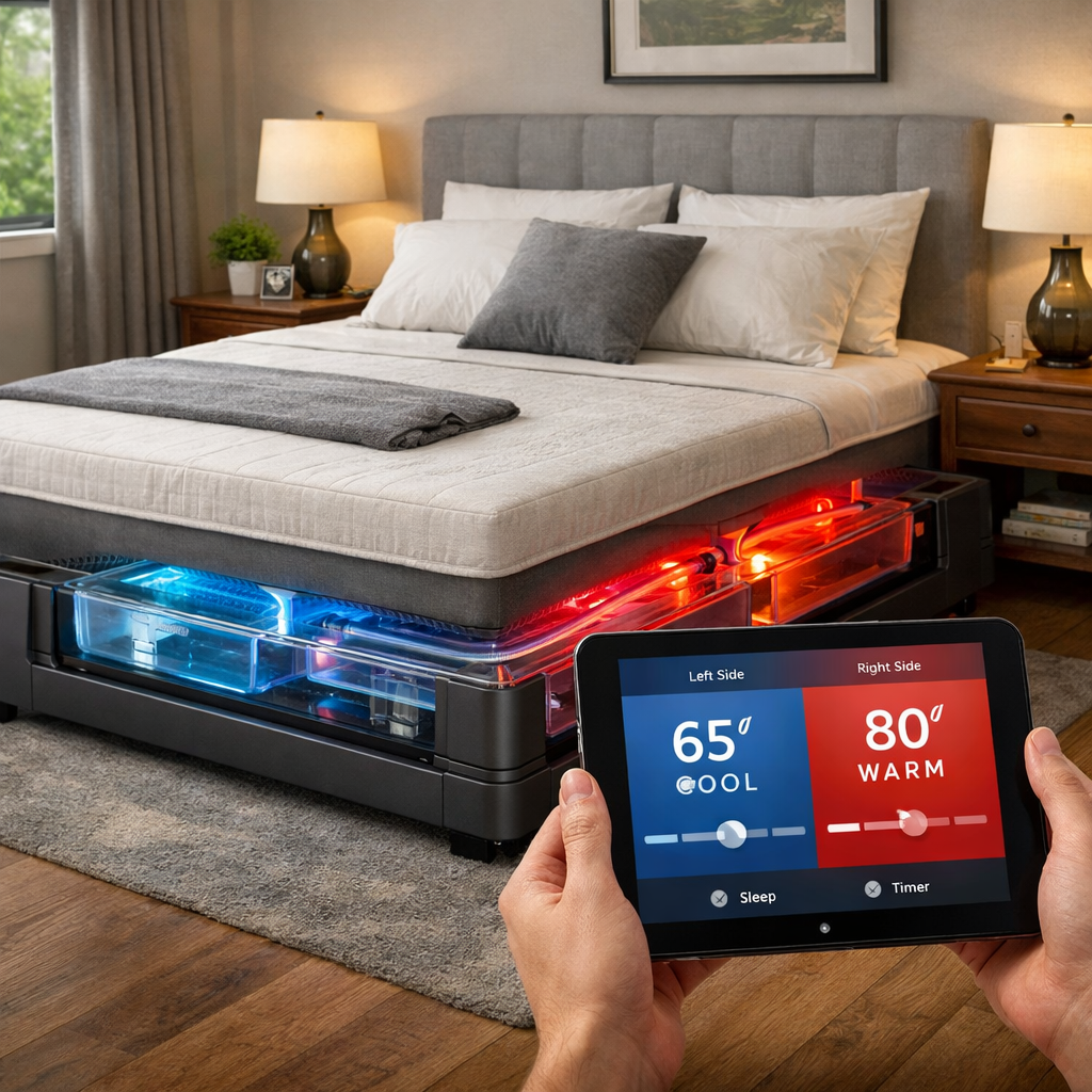smart cooling bed base with dual‑zone temperature settings.