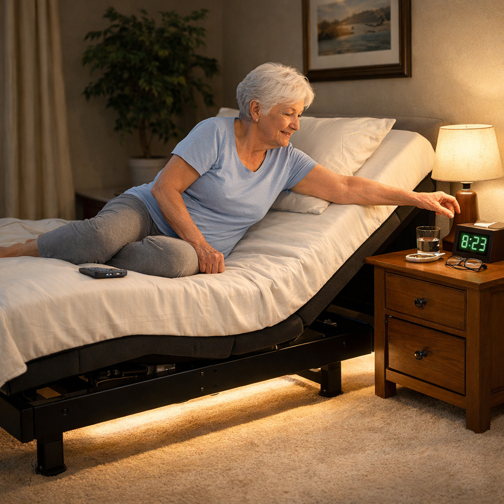 Adjustable smart bed for seniors with easy access and lighting