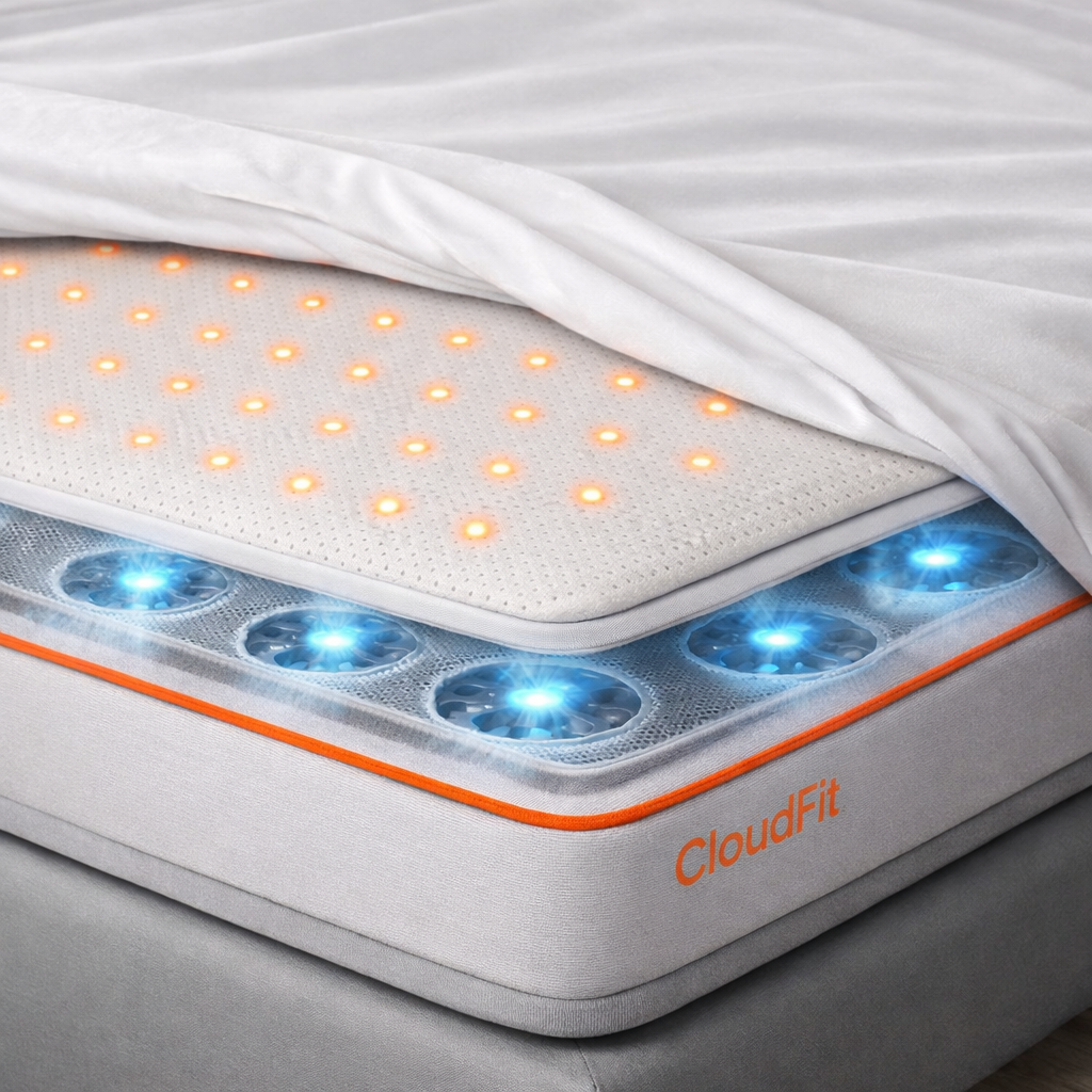 CloudFit smart mattress topper with integrated sensors and cooling fans