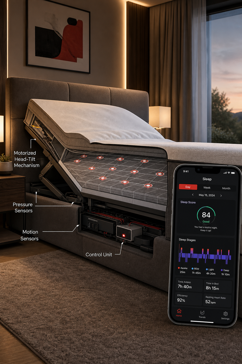 smart bed internal sensor layout