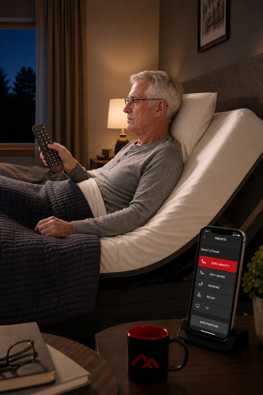 senior-friendly smart bed remote in use
