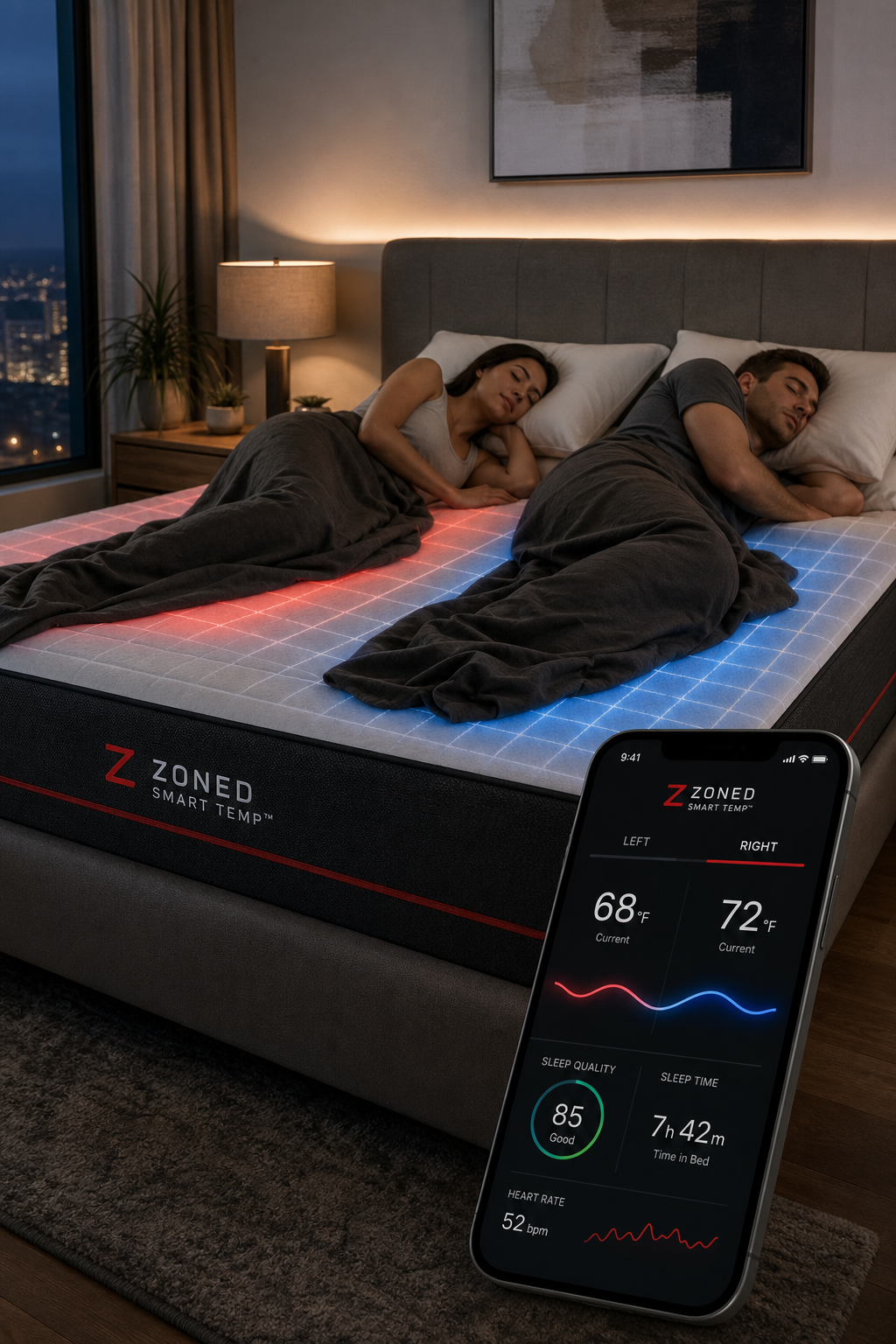 Advanced smart bed temperature zones and app interface
