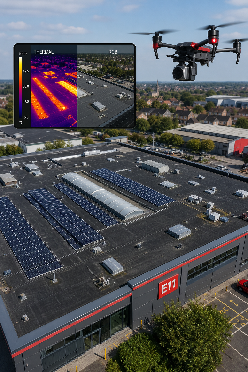 thermal drone survey of commercial roof