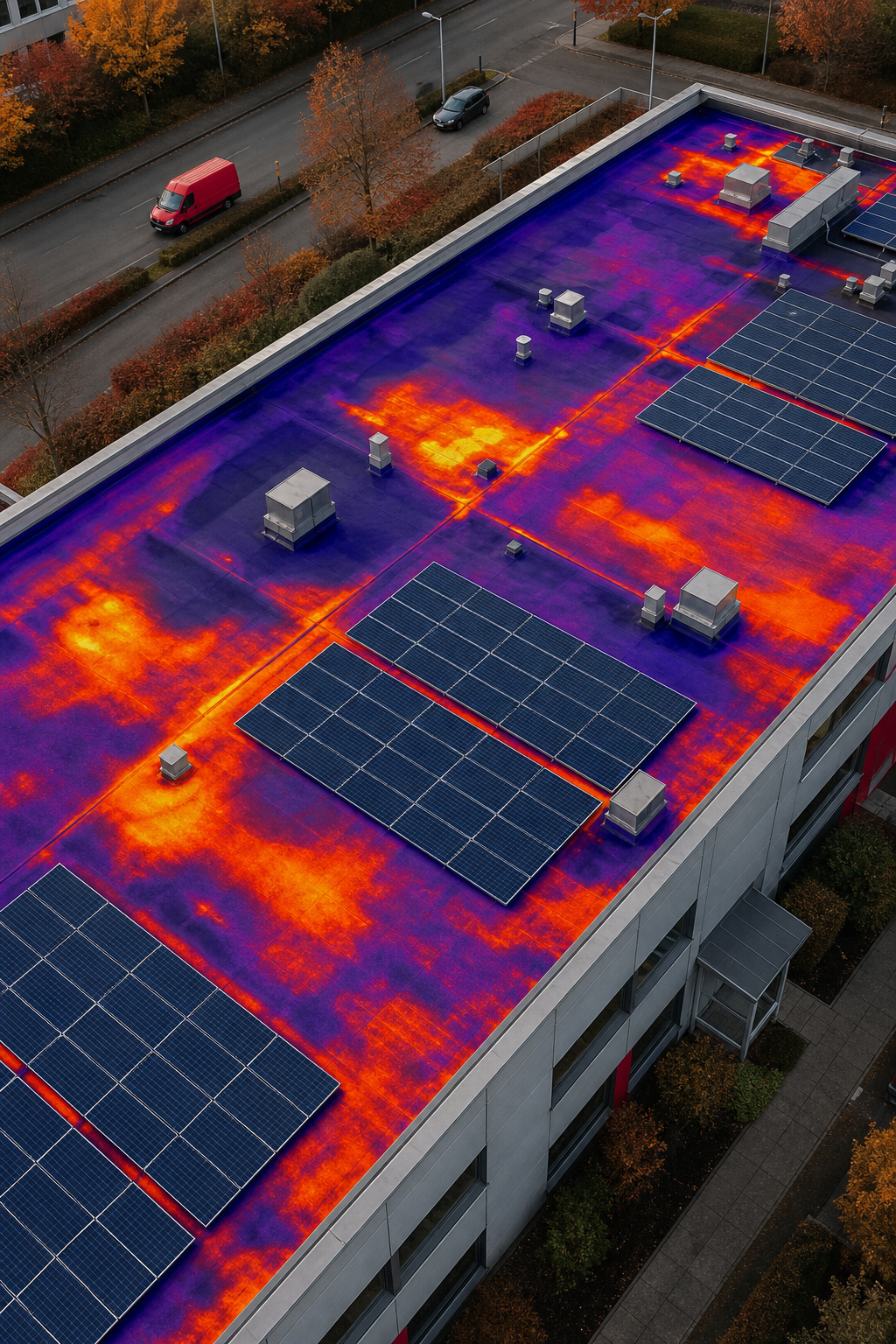 thermal drone inspection of commercial roof detecting hidden leaks