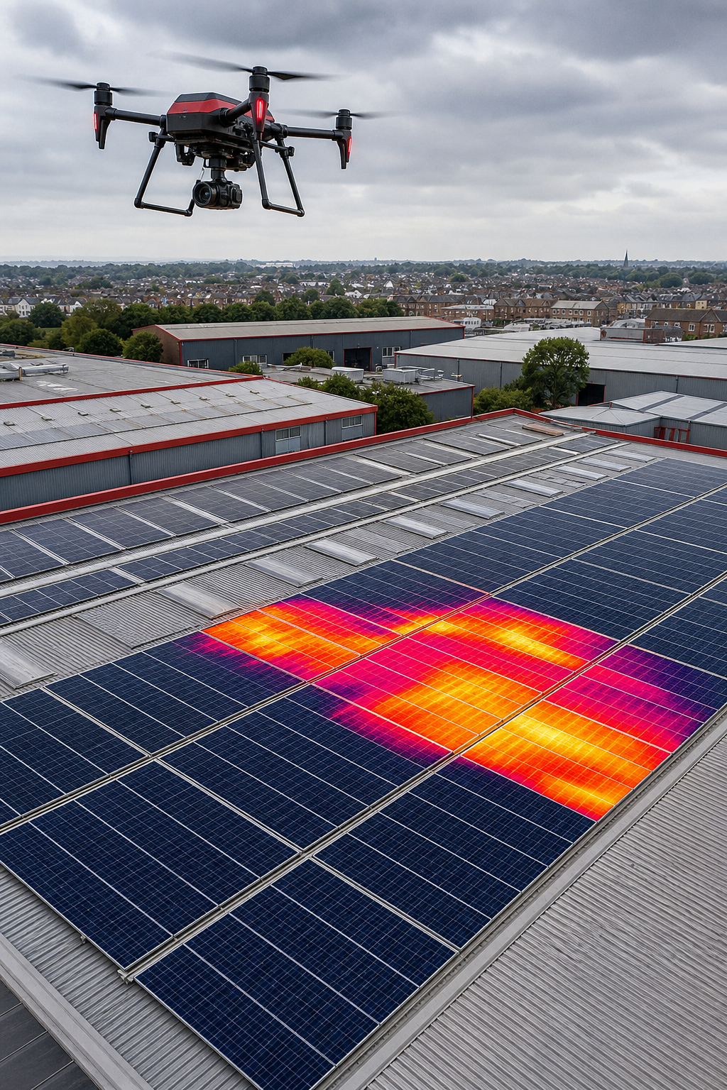 industrial roof inspection drone capturing thermal imagery