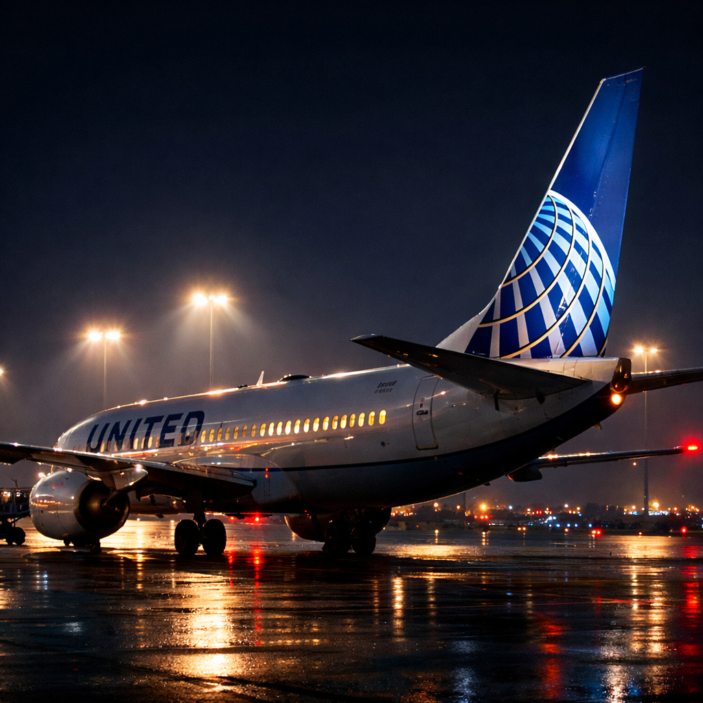 United red‑eye flight ready for departure