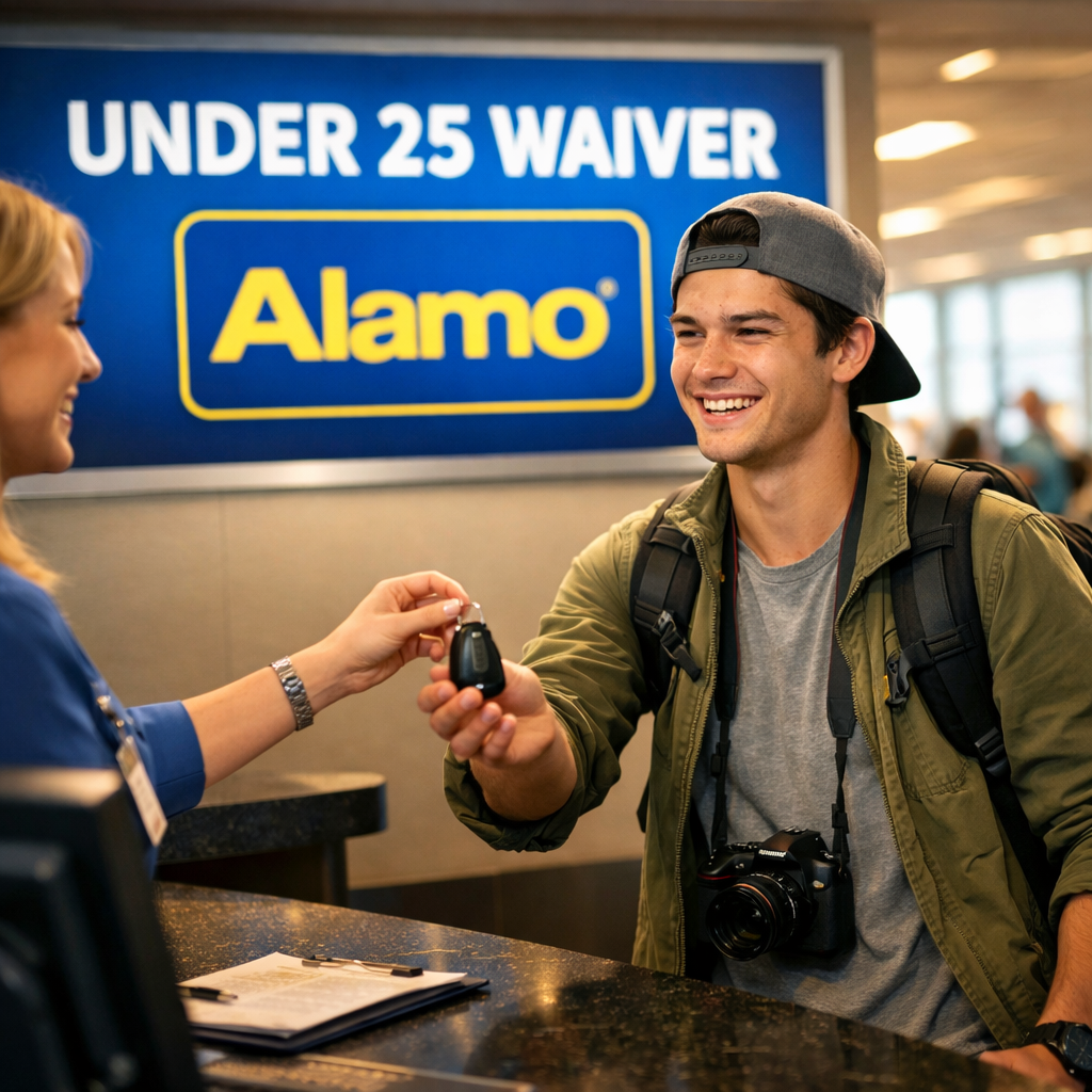 Alamo free under‑25 waiver, happy traveler