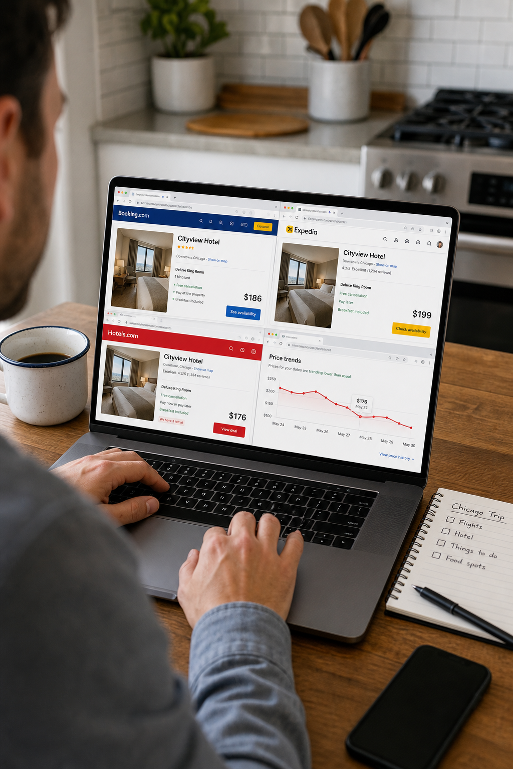 hotel price comparison on laptop