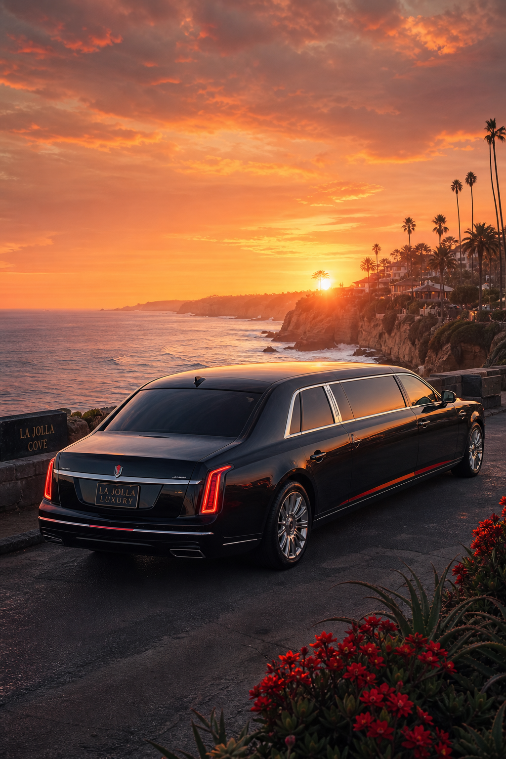 sunset luxury limo La Jolla view
