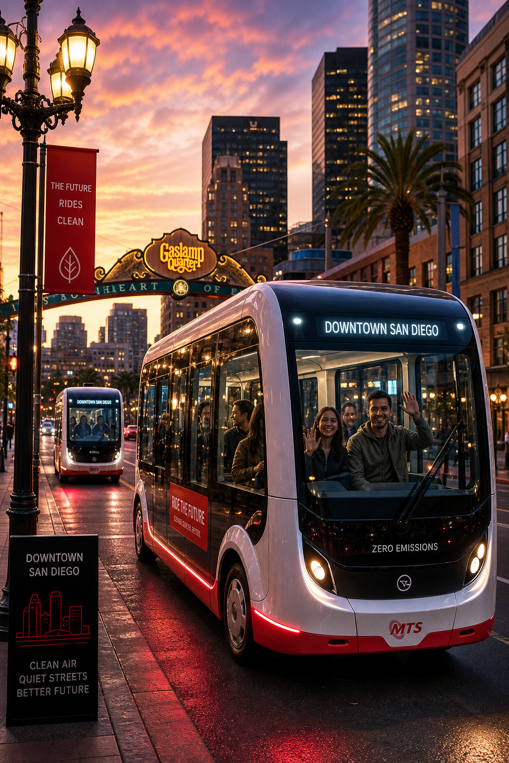 eco-friendly electric shuttle downtown San Diego