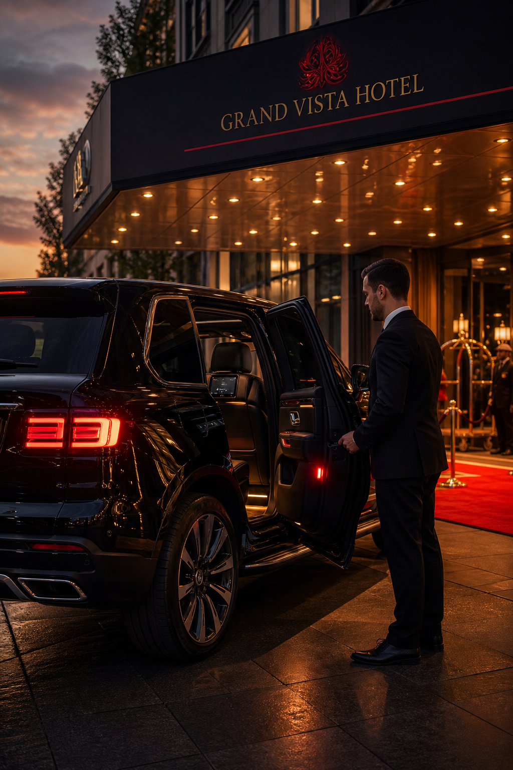 black car service luxury SUV interior and exterior