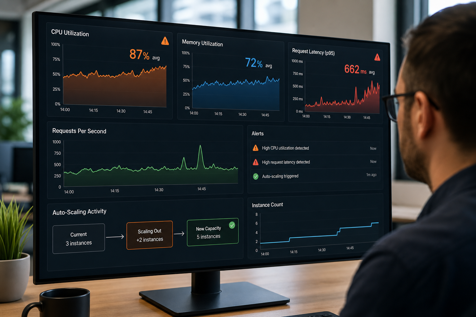 cloud app monitoring and auto‑scaling dashboard.