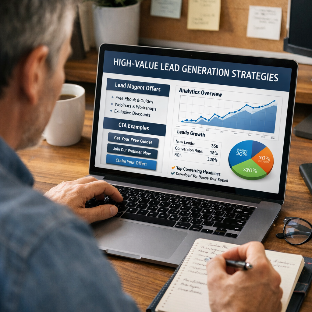 high‑value lead generation content on a laptop