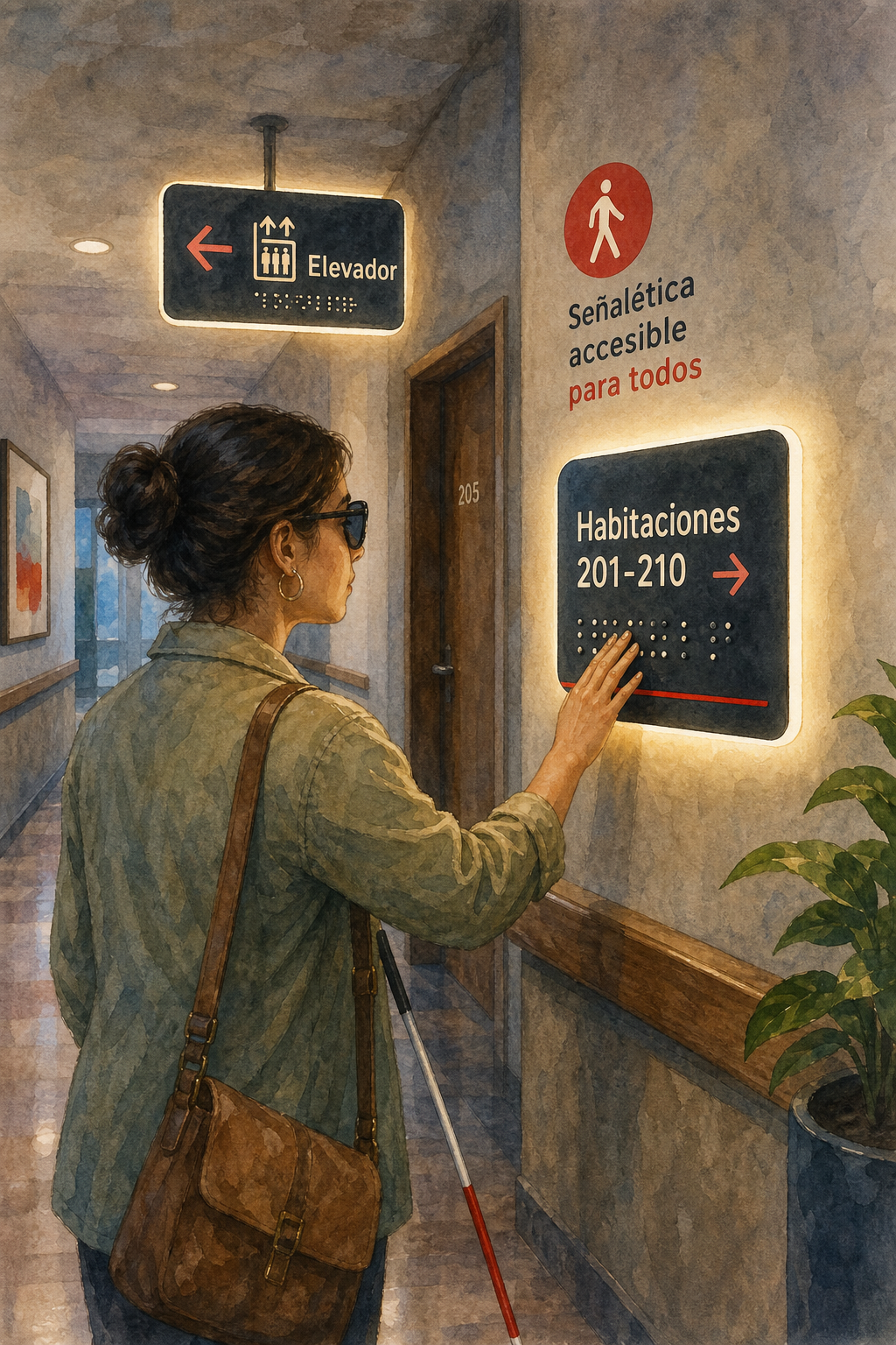 señalética luminosa accesible en pasillo