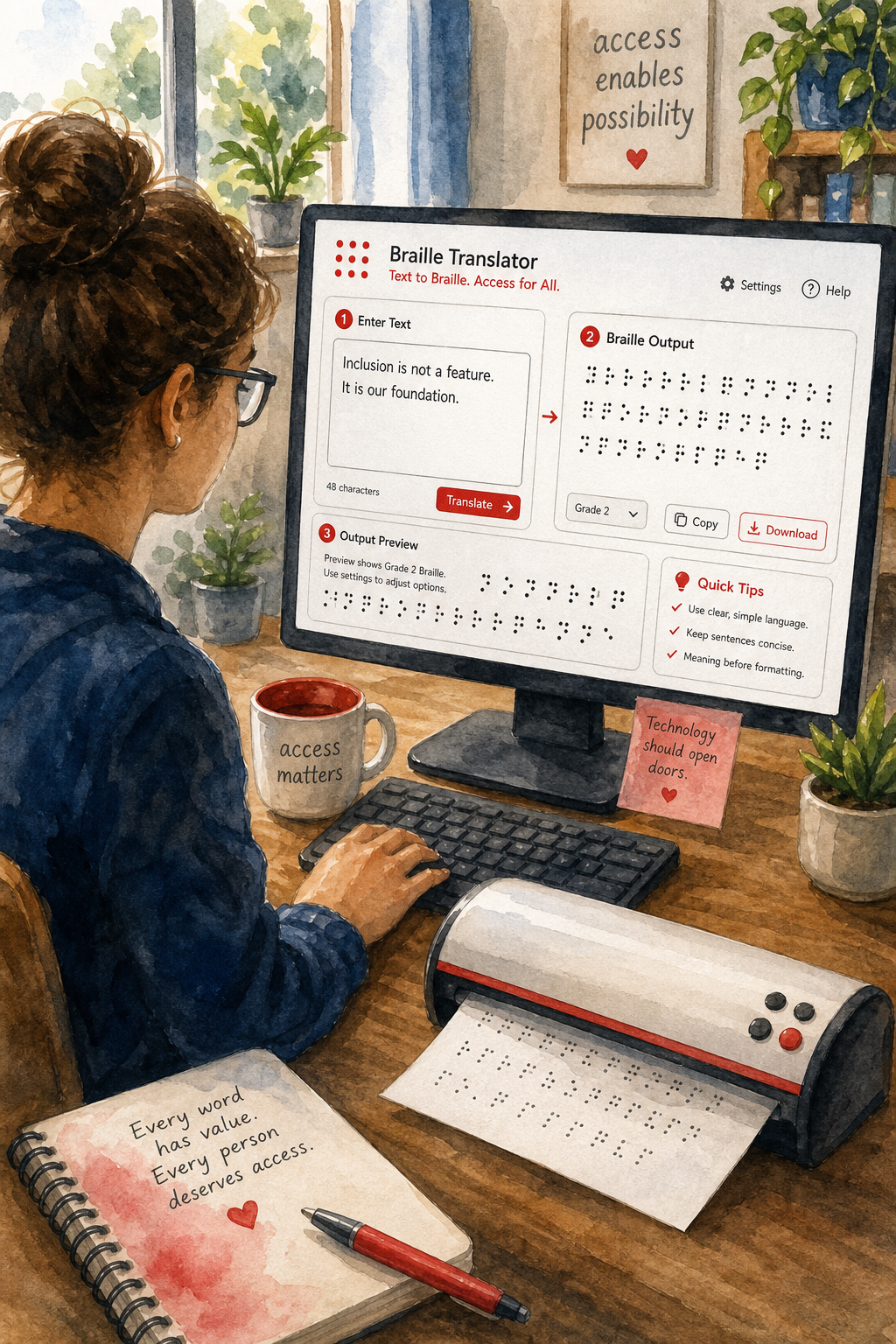 Digital Braille translator interface