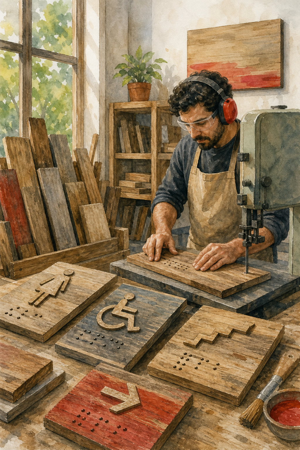 señalética de madera reciclada con braille