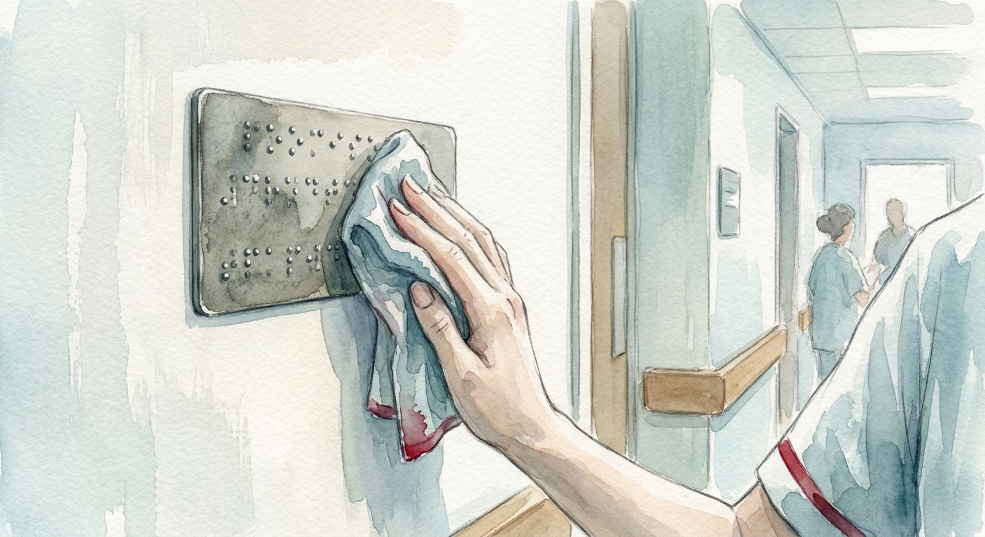limpieza de señalética Braille en hospitales