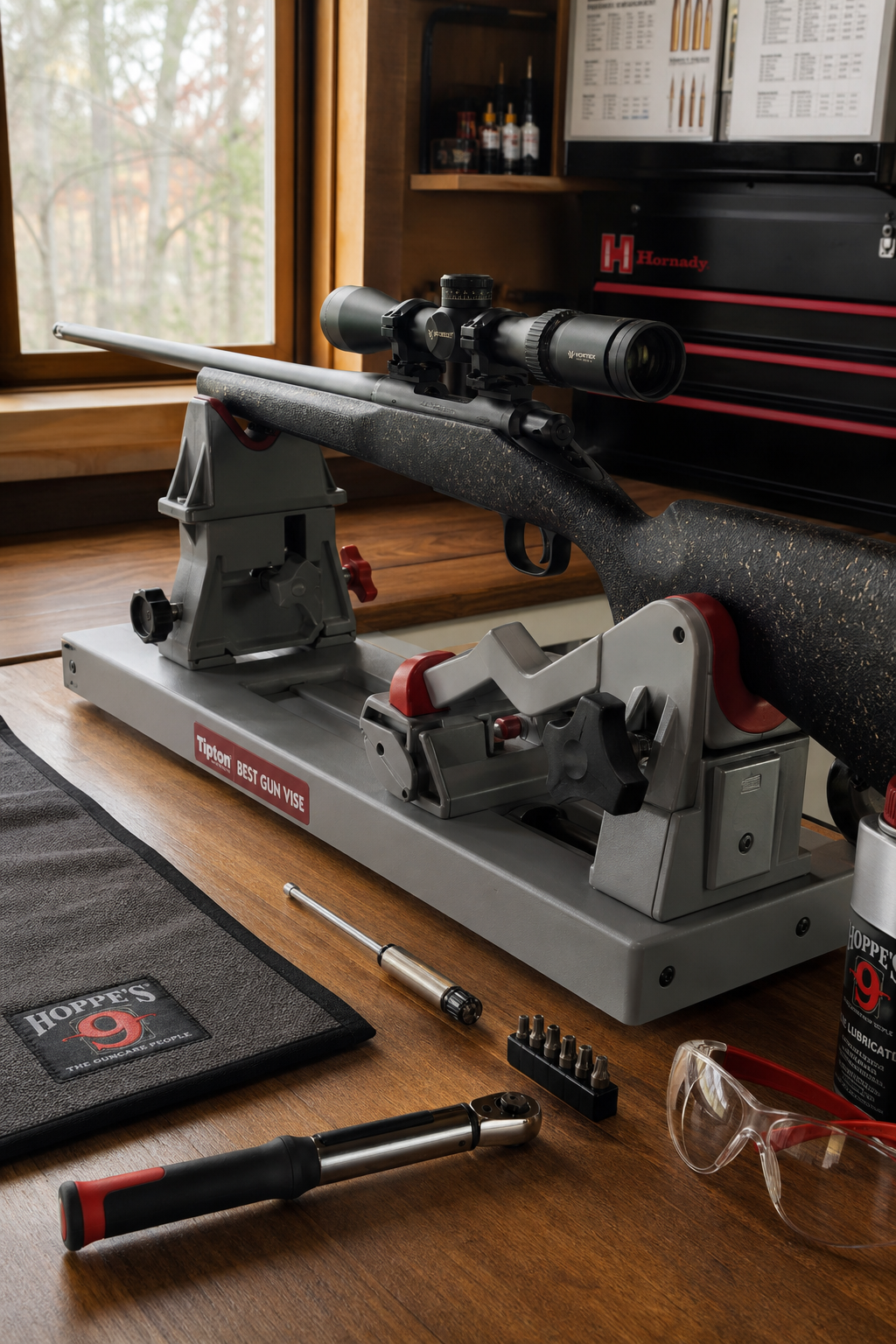 rifle prep and workspace for sighting in a rifle