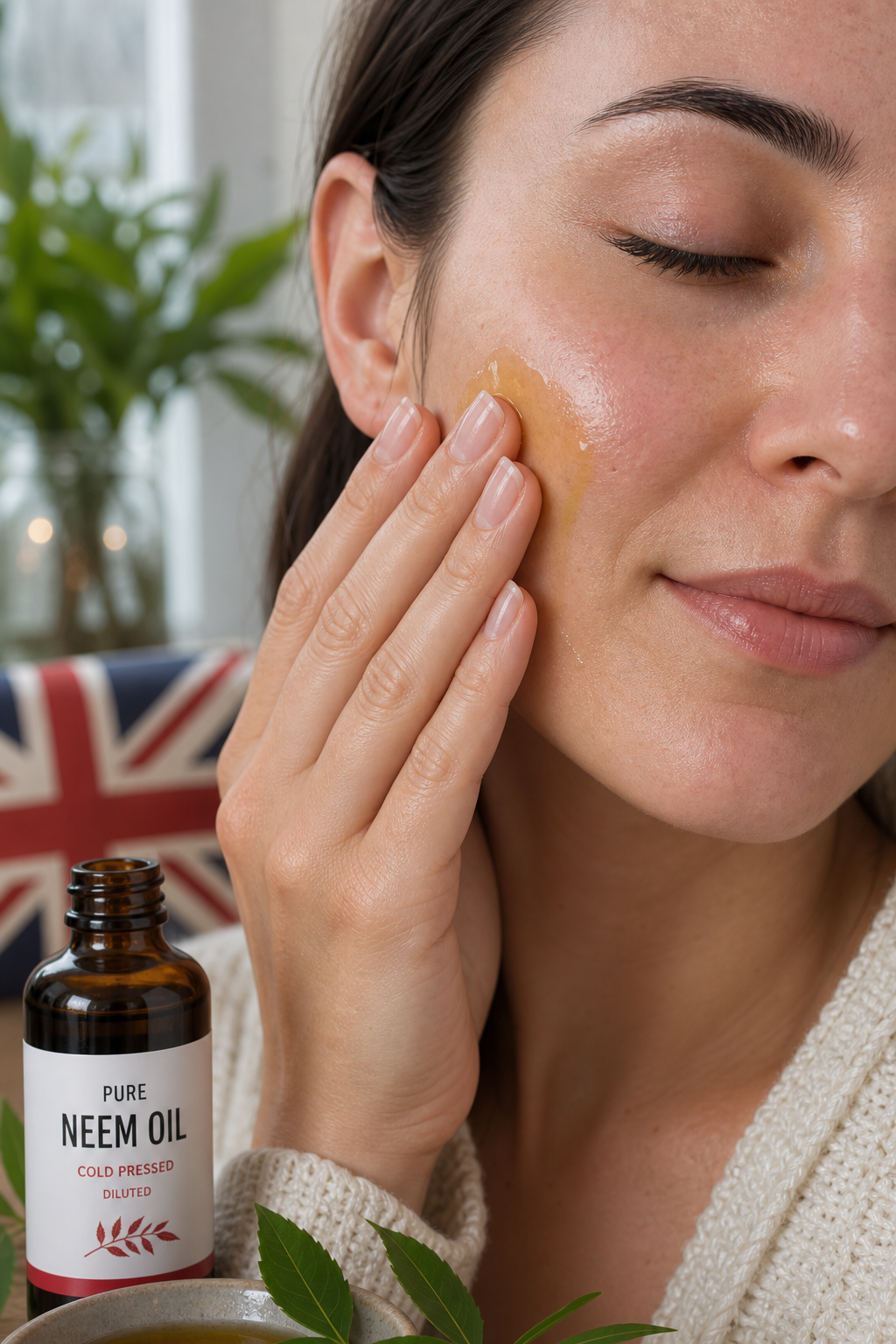 applying diluted neem oil to facial skin