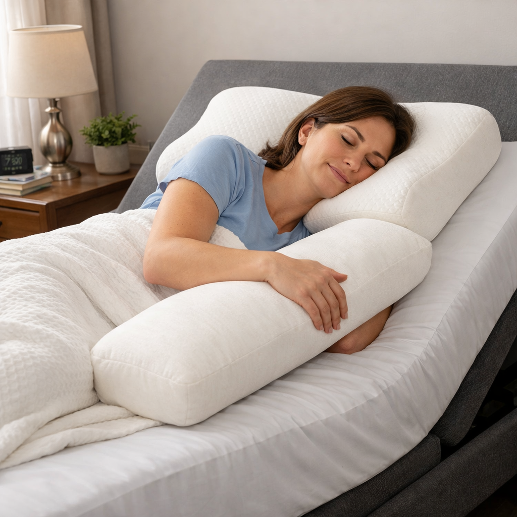 pillow placement for neck pain relief on an adjustable bed