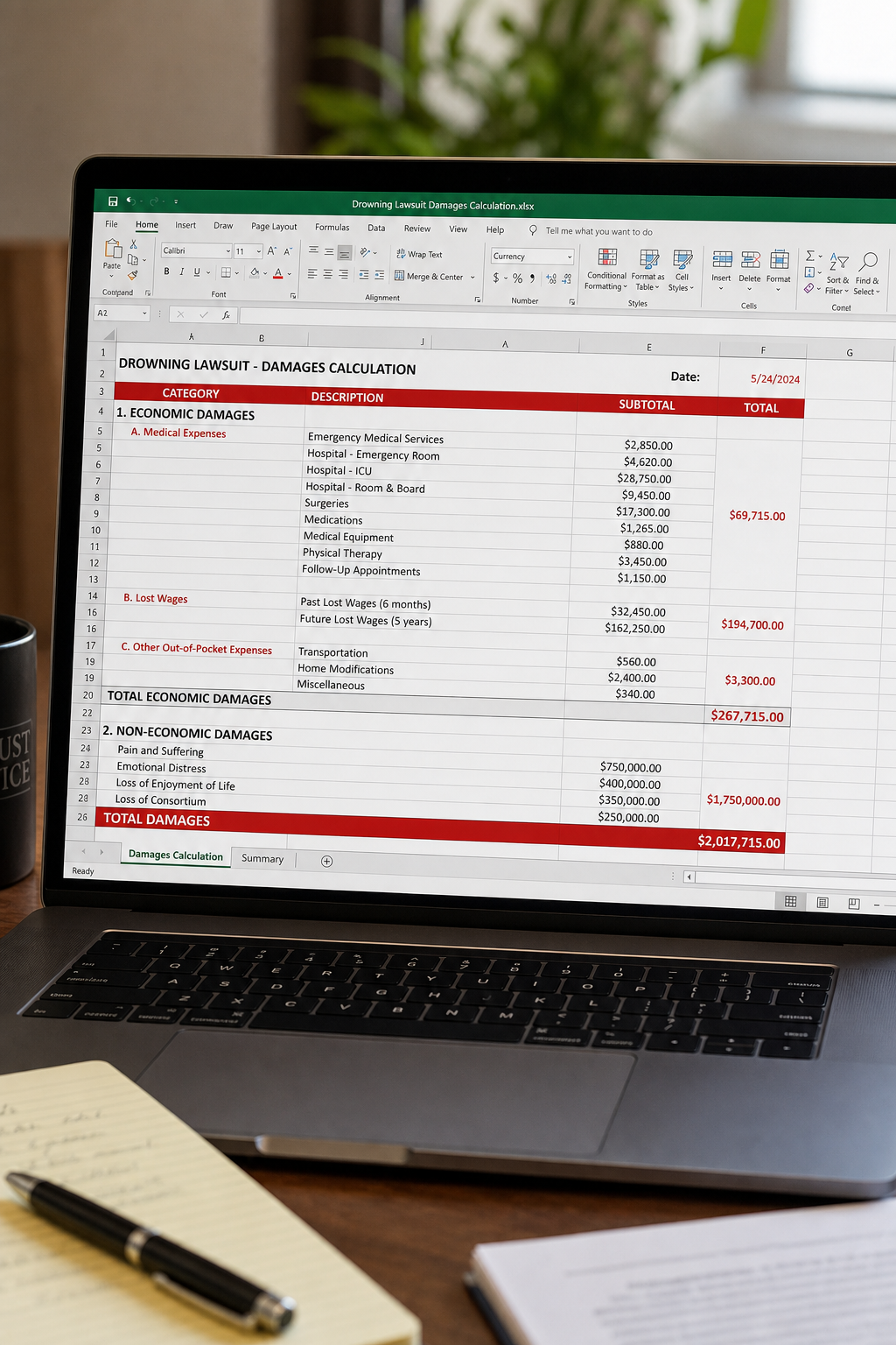 calculating damages for a drowning lawsuit