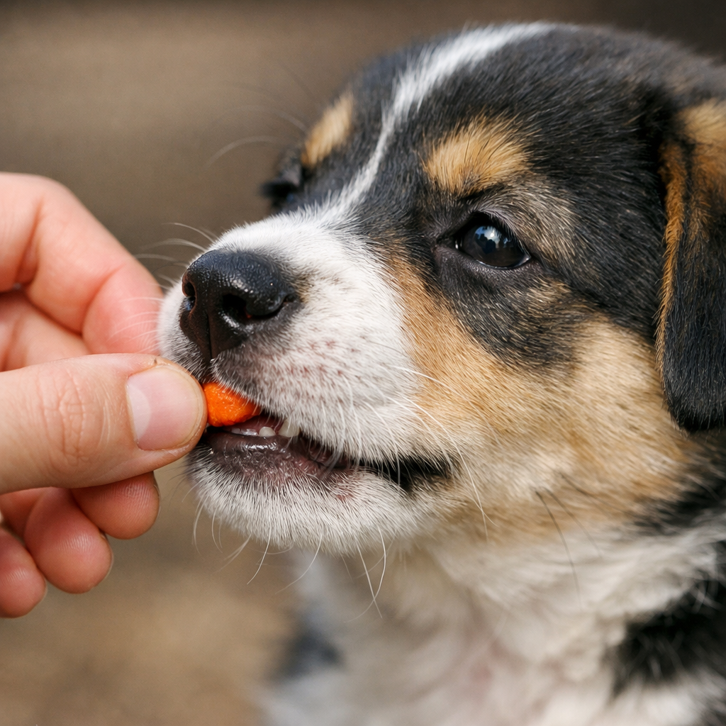 gentle mouth exercise showing a puppy learning bite inhibition.