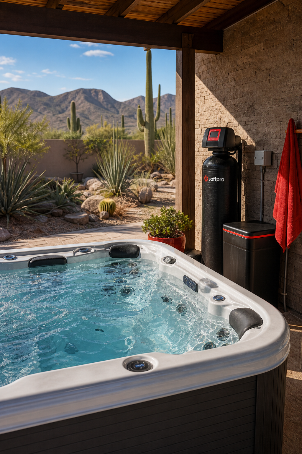 hot tub water softener in desert setting