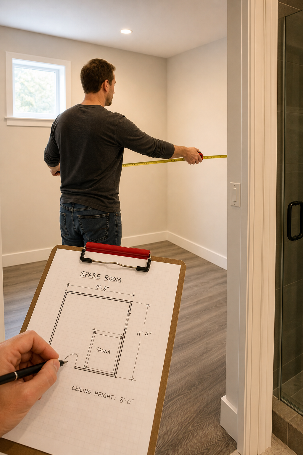 measuring a space for a home sauna installation