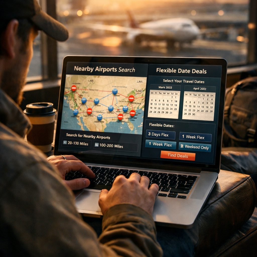 flexible travel dates and nearby airports for last minute travel deals