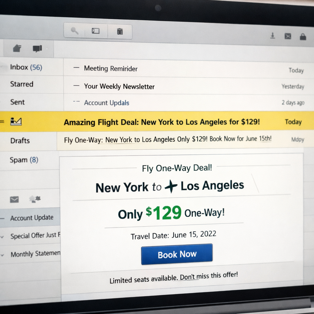 one‑way flight deal email example