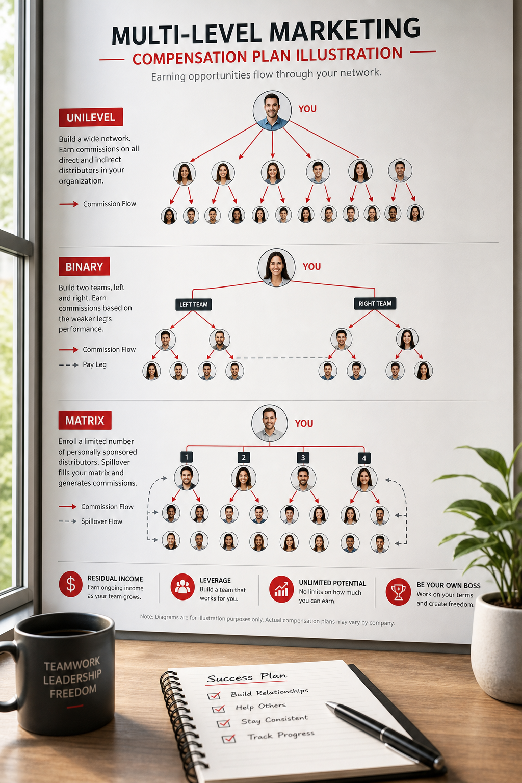 multi‑level marketing compensation plan illustration