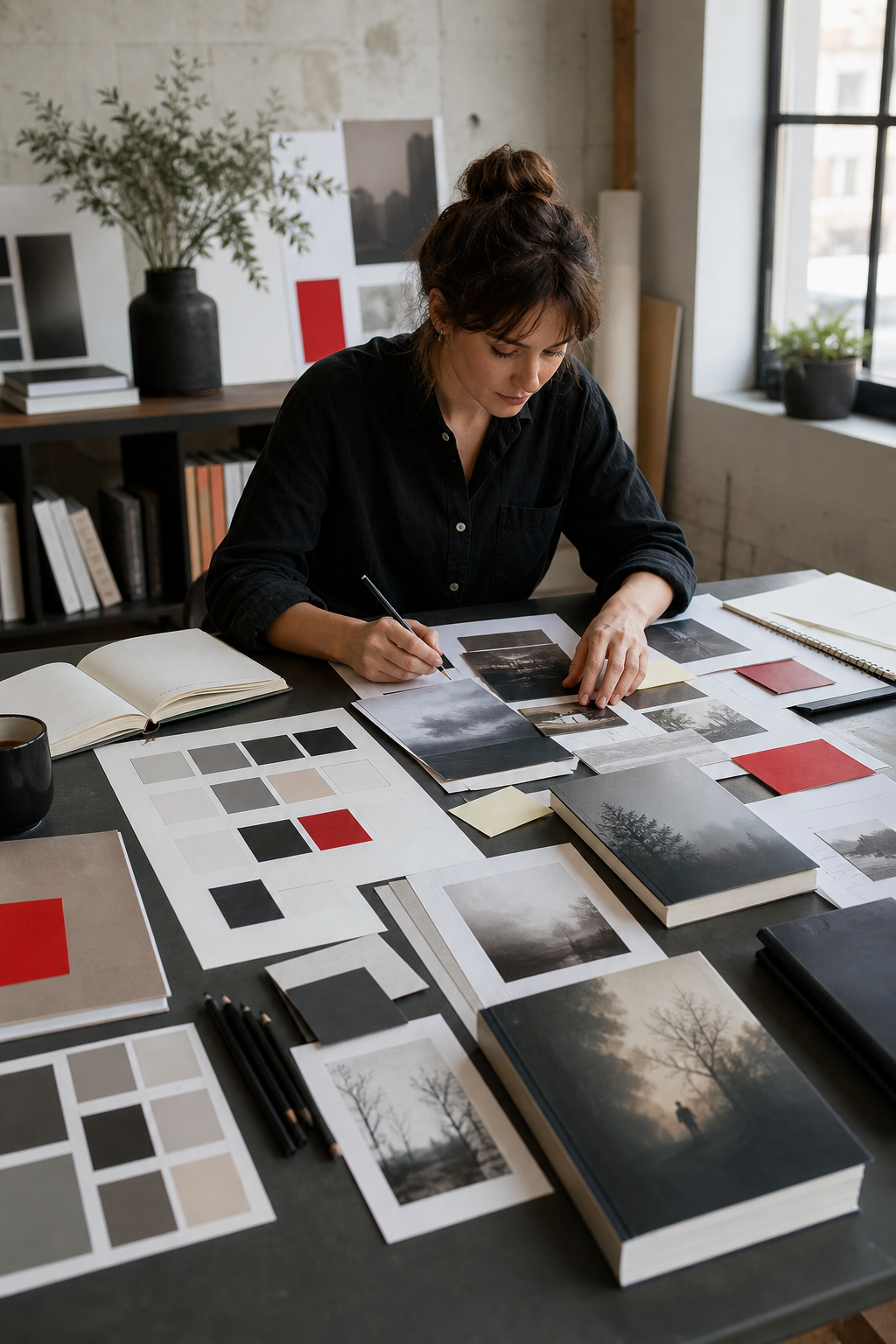 author brand visual identity design process at a creative studio.