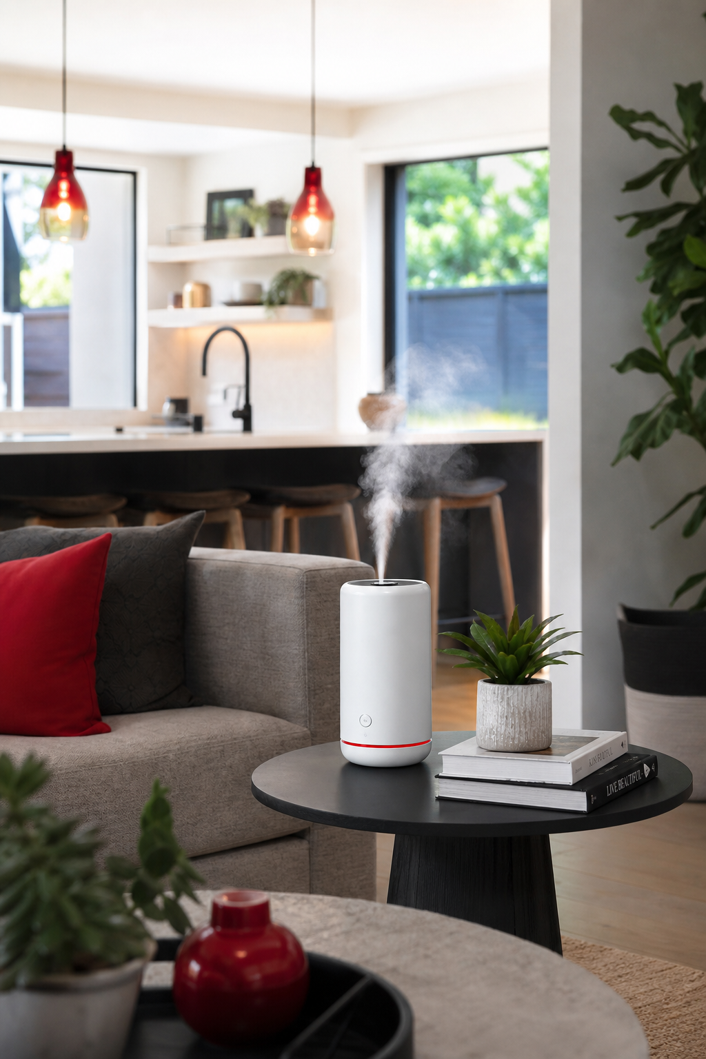 compact cold‑air diffuser in an open‑concept living space