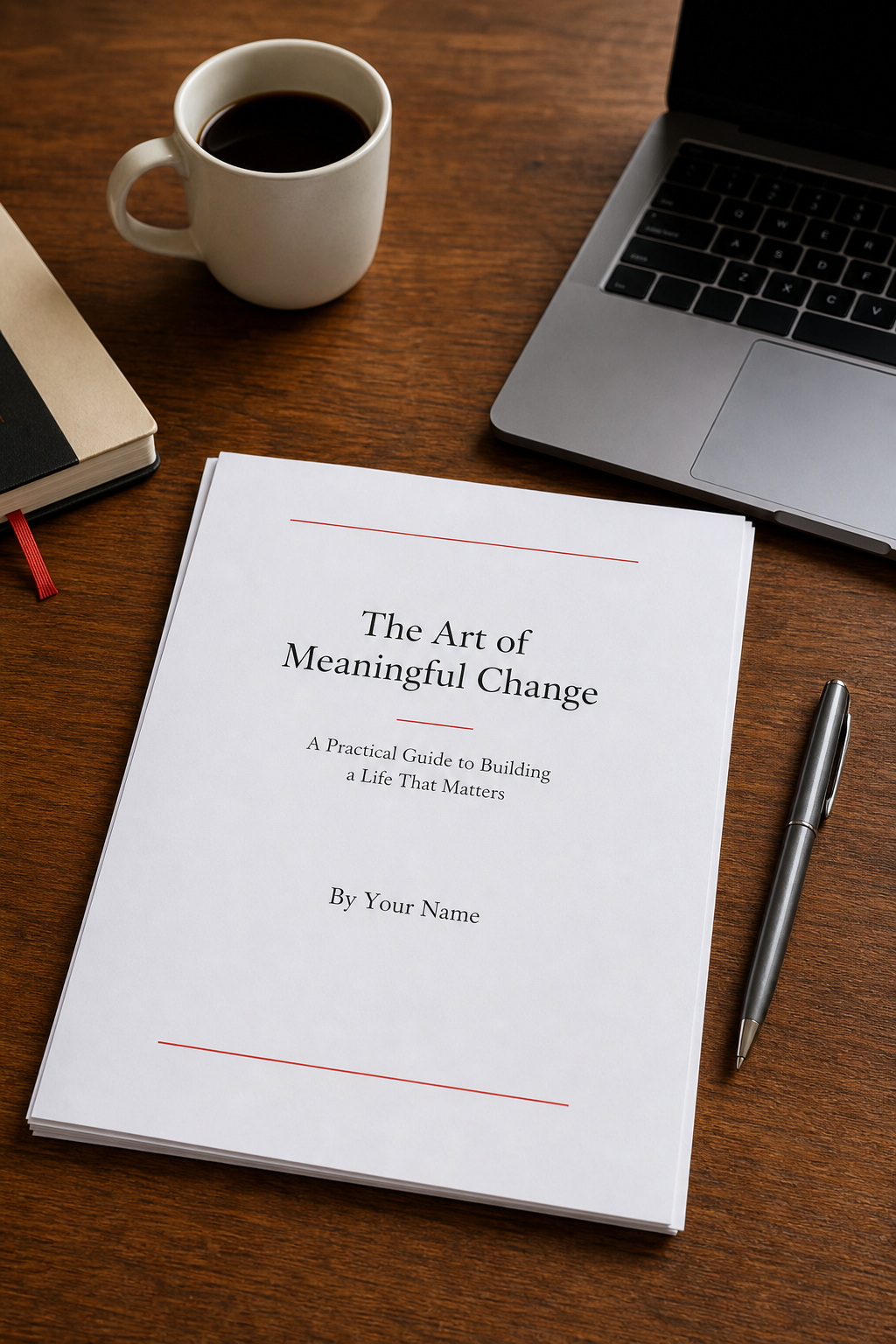 non-fiction author book proposal template title page on a writer's desk.