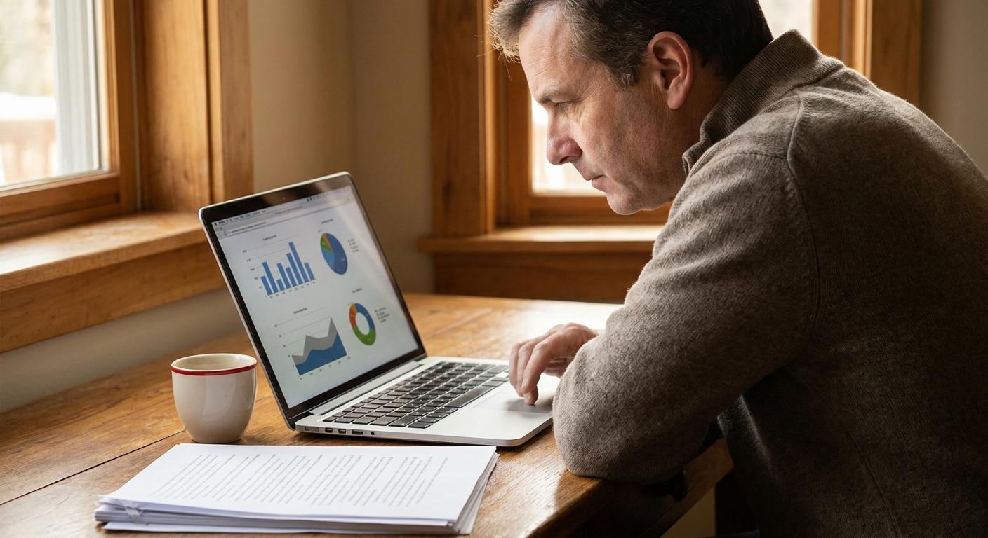 non-fiction author reviewing book launch campaign data on laptop