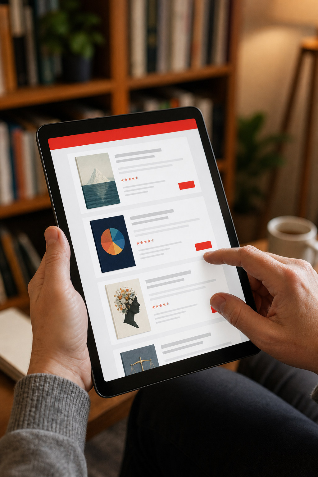reader browsing BookBub book deals newsletter on tablet for non-fiction titles.