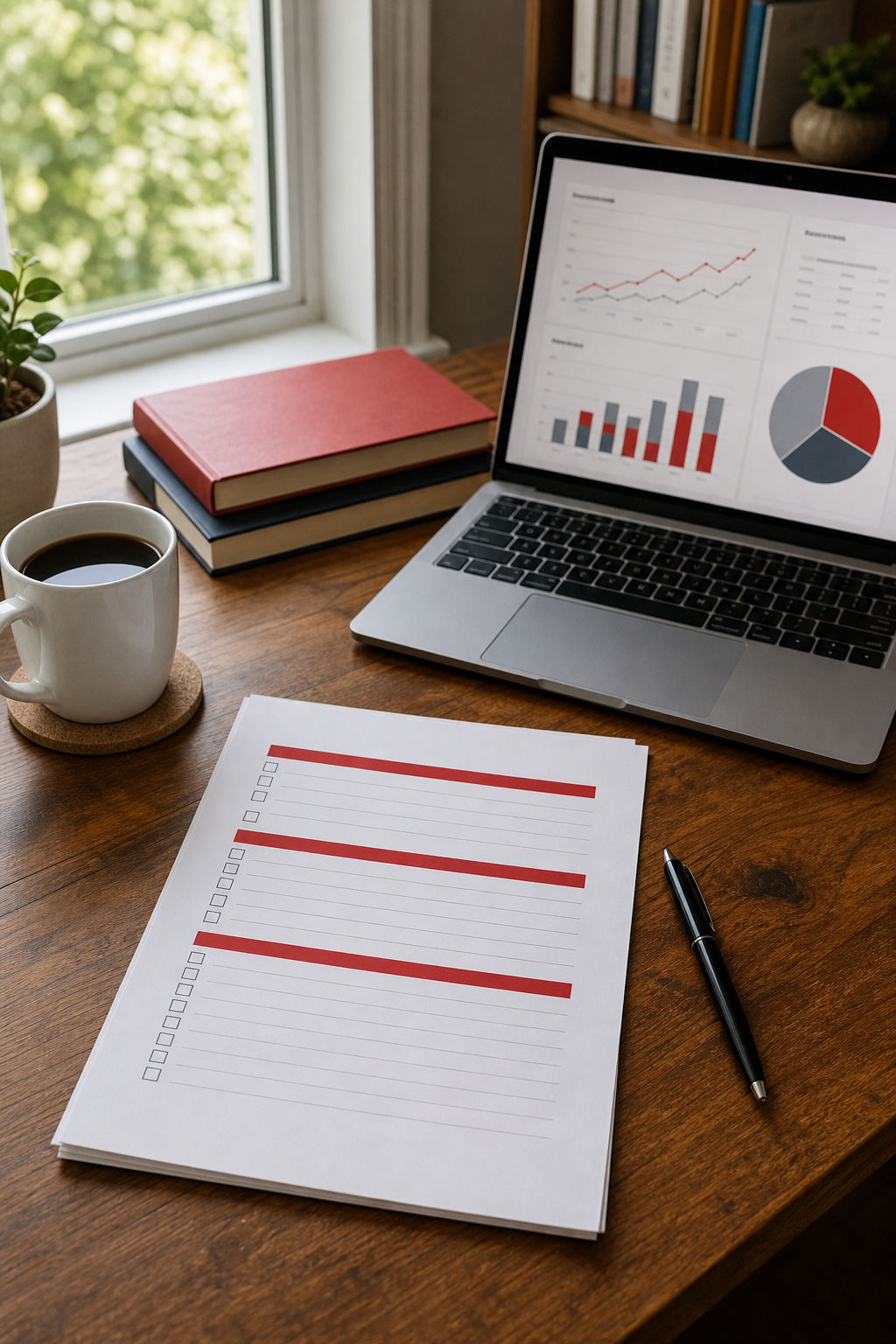 nonfiction book marketing checklist PDF printed on a desk with author tools.