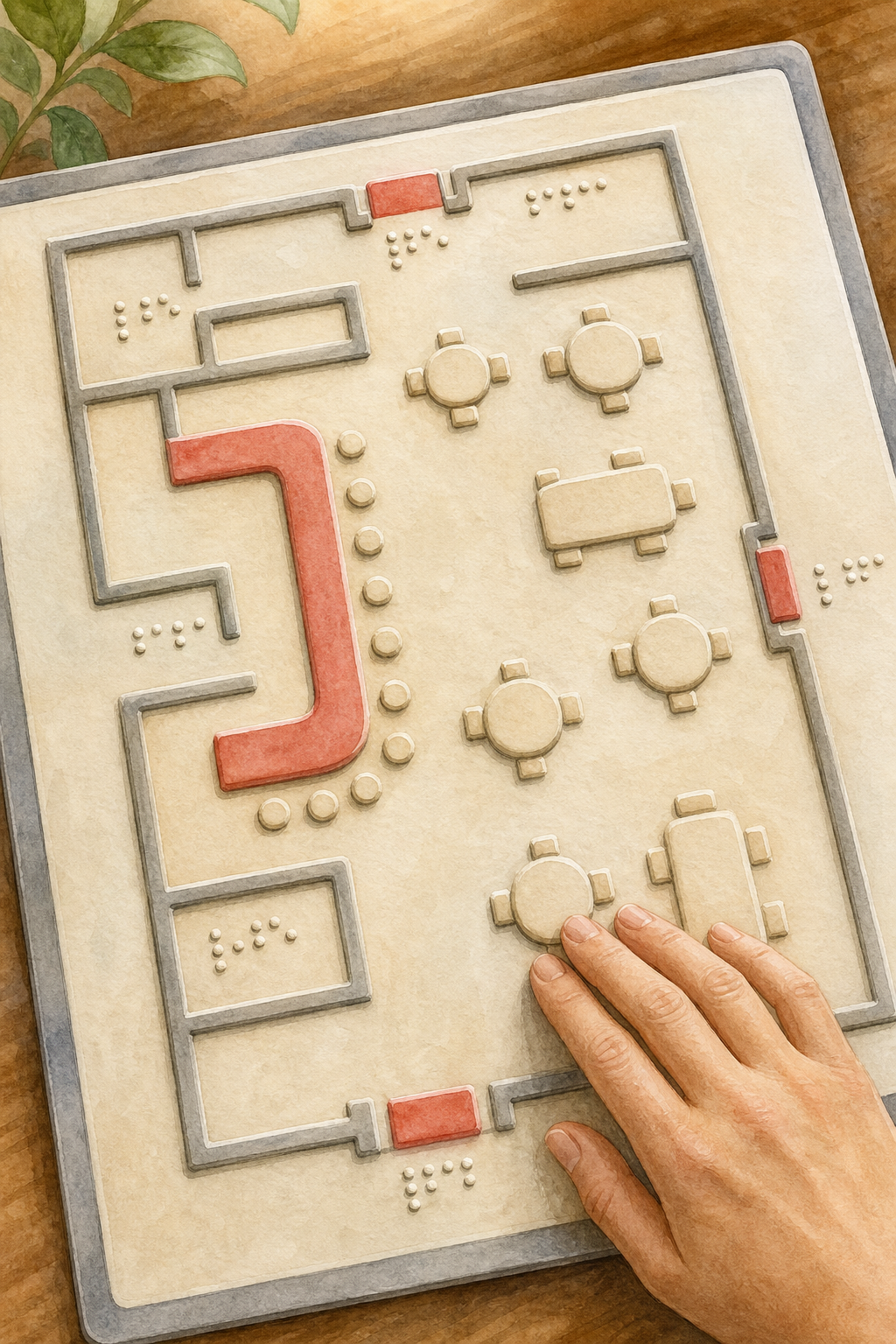 mapa háptico de restaurante con señalética braille para accesibilidad