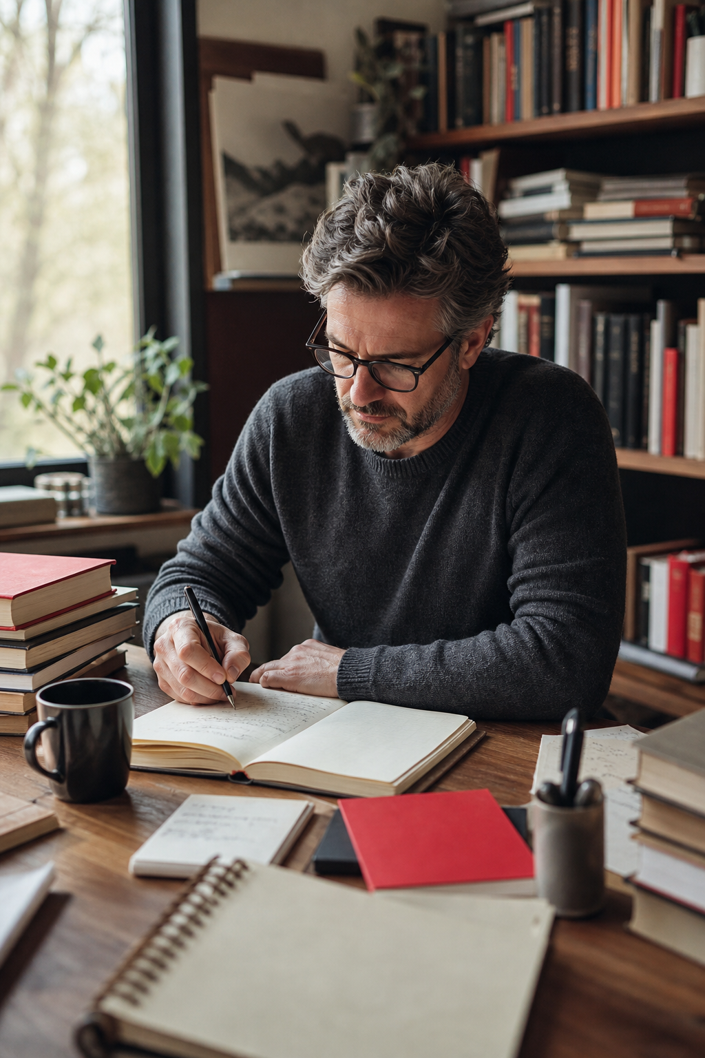 non-fiction author building their brand identity at a writing desk.