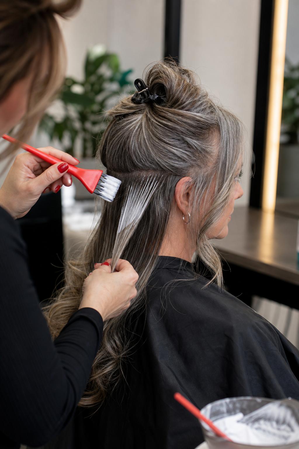 gray hair balayage technique illustration