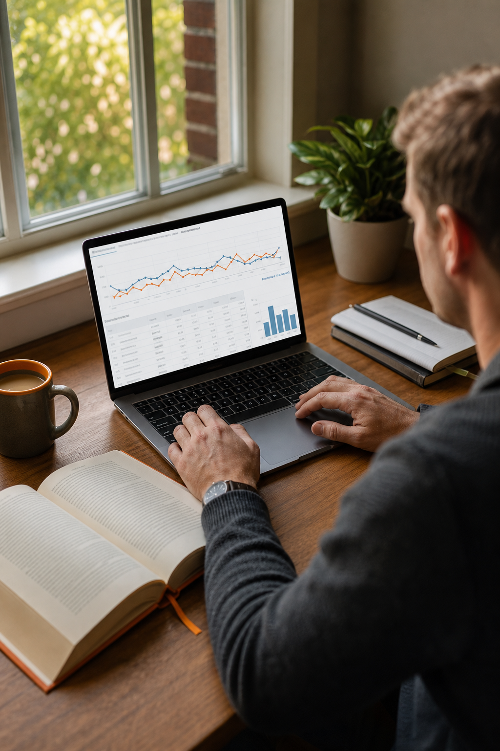 non-fiction author reviewing Amazon Ads cost per click data on laptop.