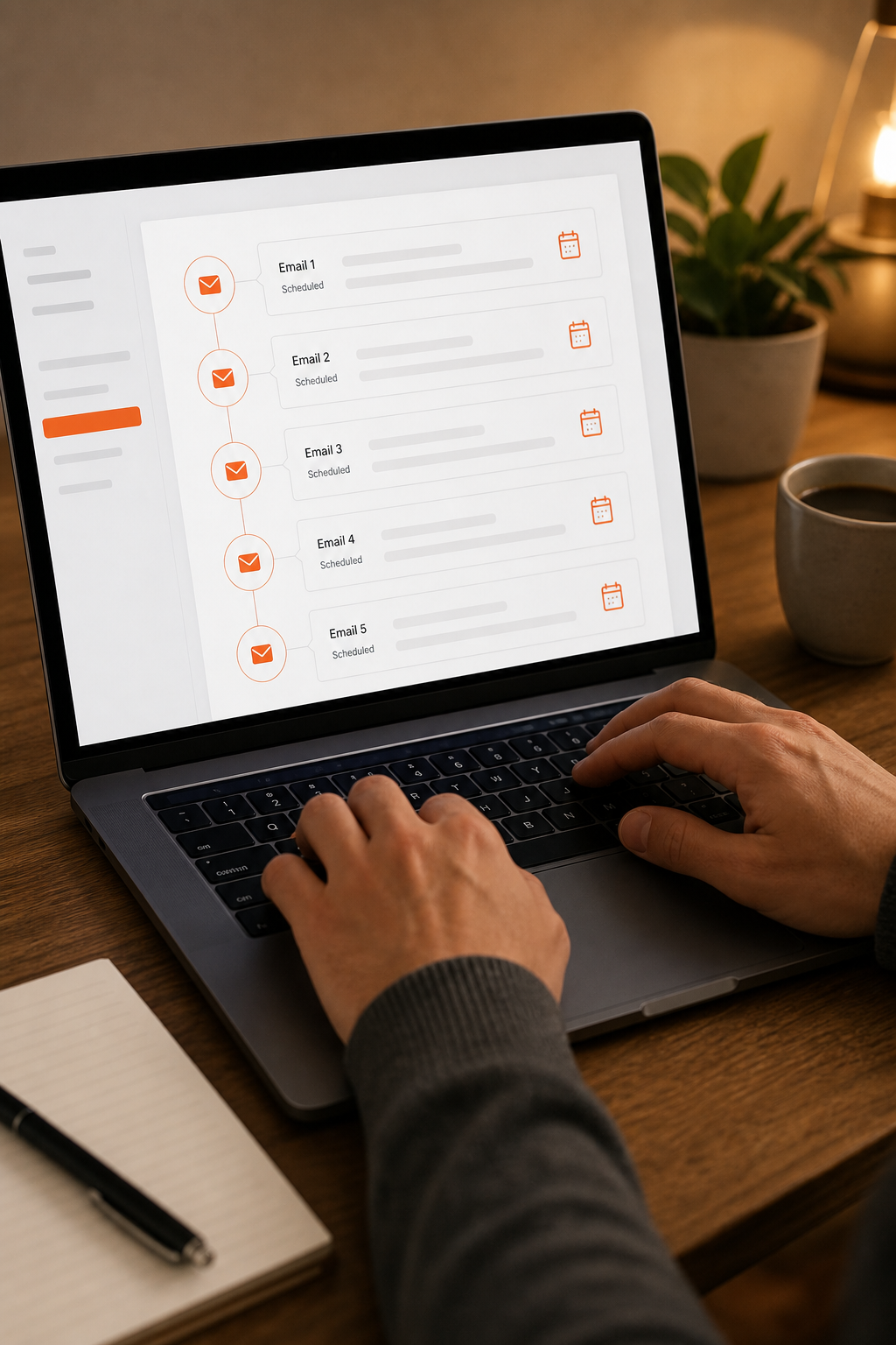 author setting up an automated email sequence for a non-fiction book sales funnel.