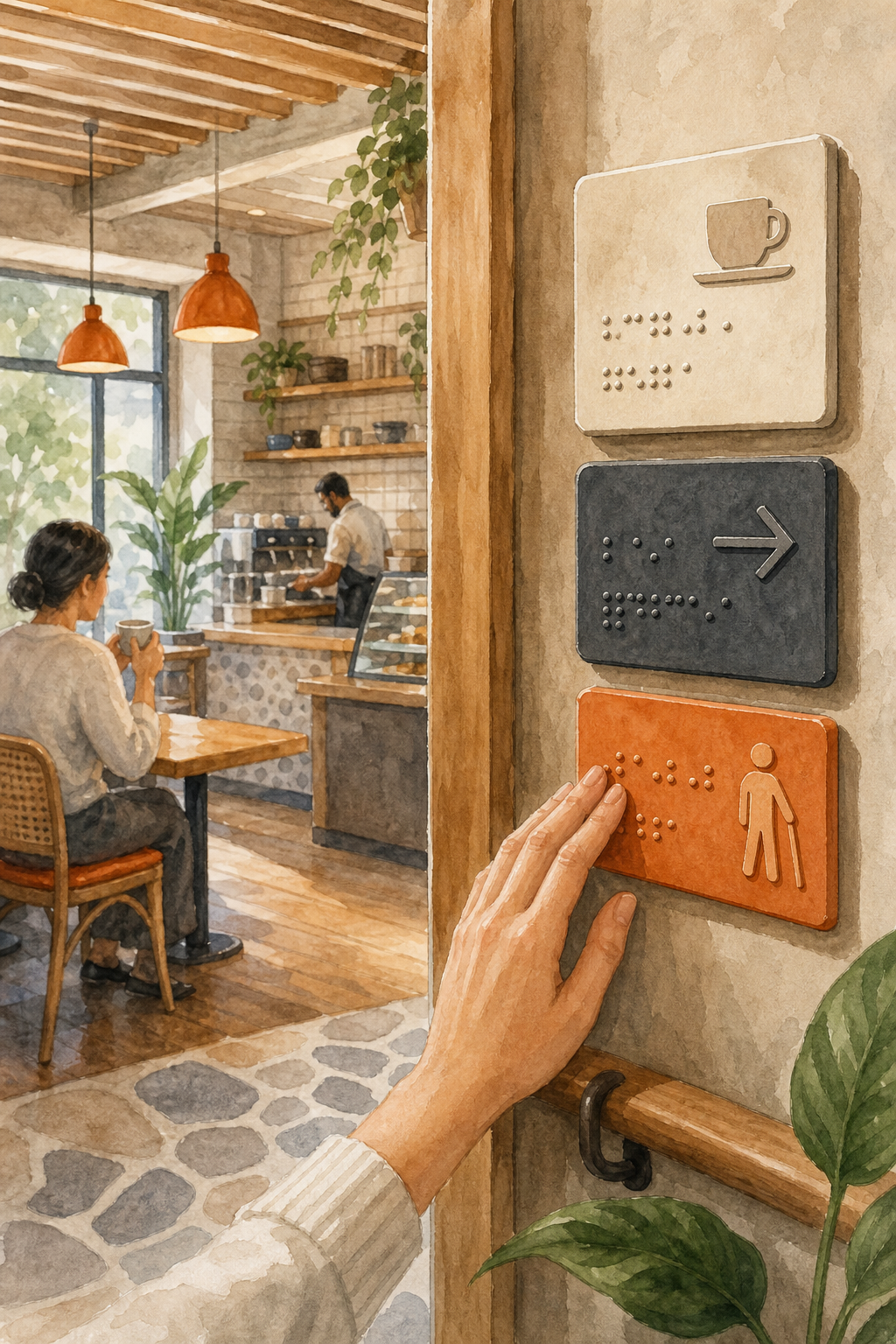 señalética Braille para cafeterías, materiales varios, diseño inclusivo