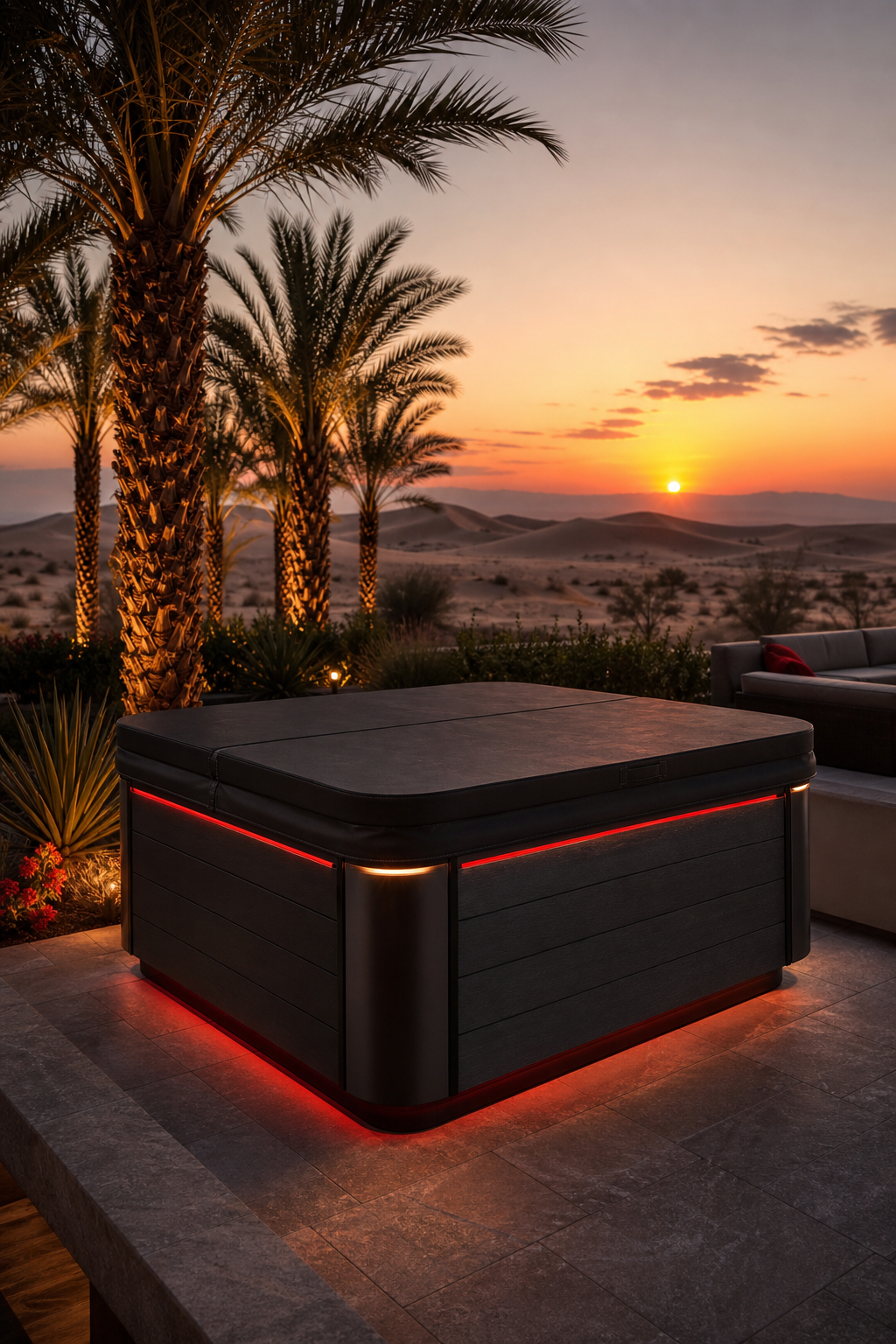 luxury hot tub in desert setting