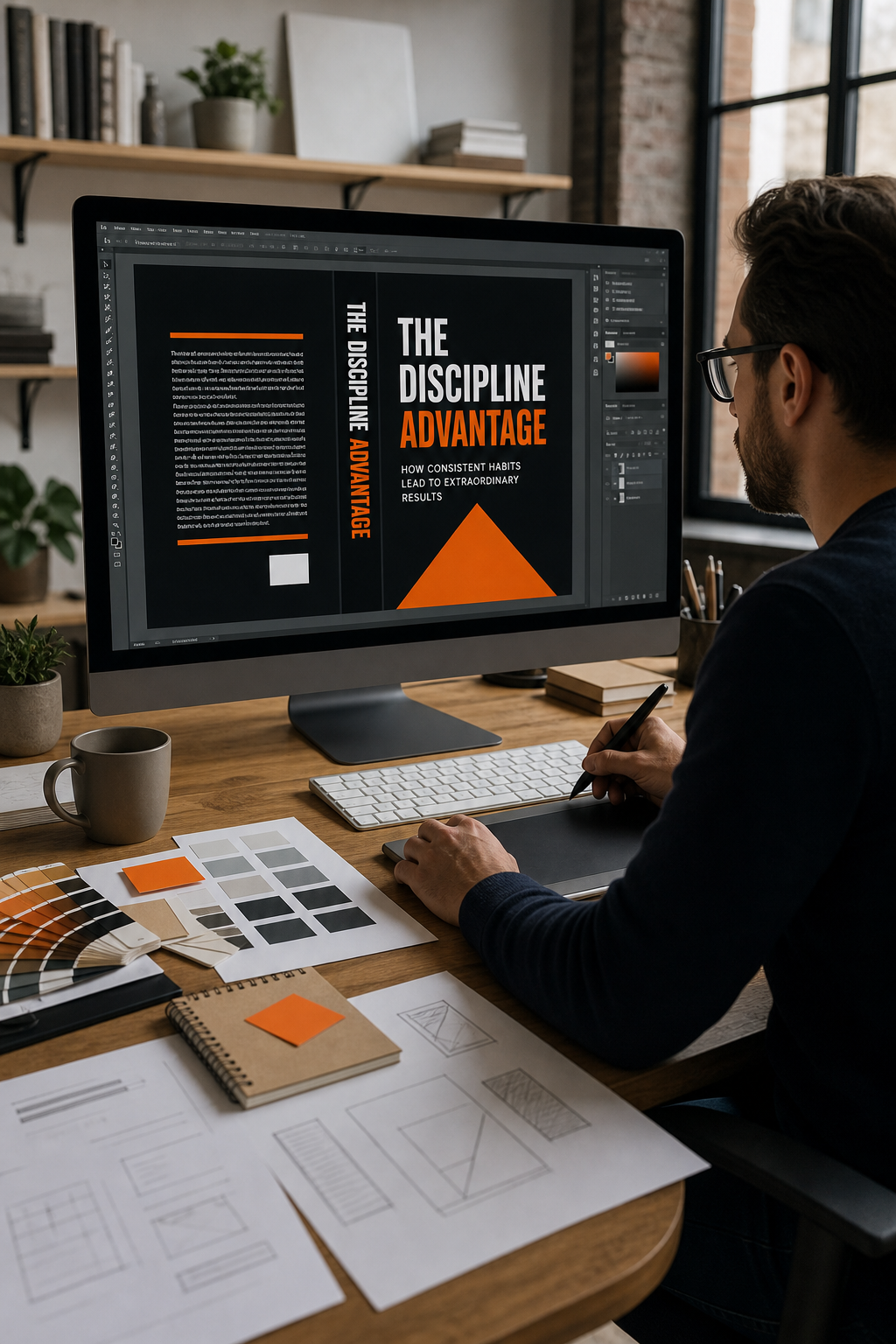 professional nonfiction book cover designer working on a bold typographic cover design.