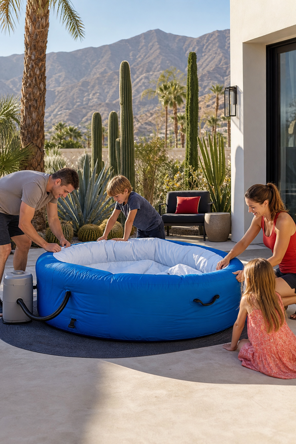 inflatable hot tub setup in Coachella Valley